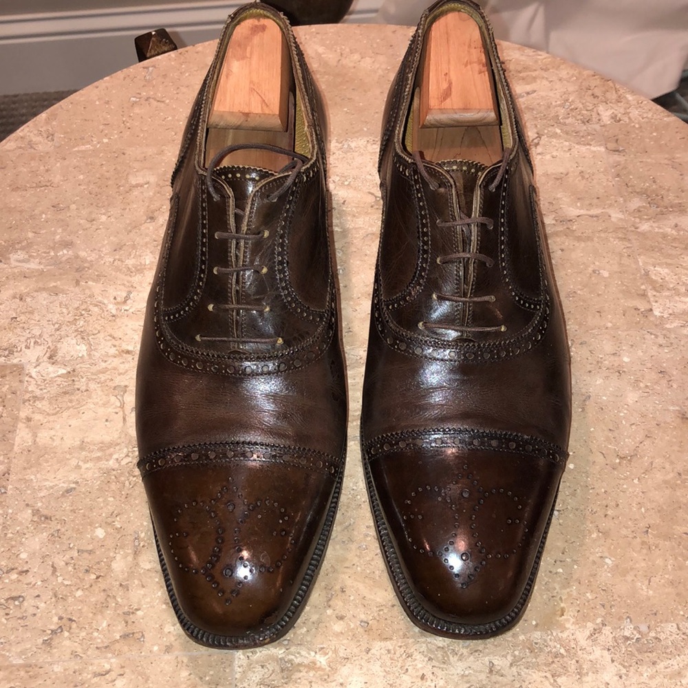 Gucci Brown Oxfords Brogue Cap Toe 43.5/9.5 US